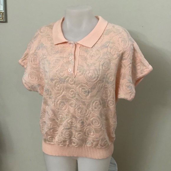 Vintage Henley Sweater Top, Medium Embellished Peach Made in Australia - Picture 8 of 12